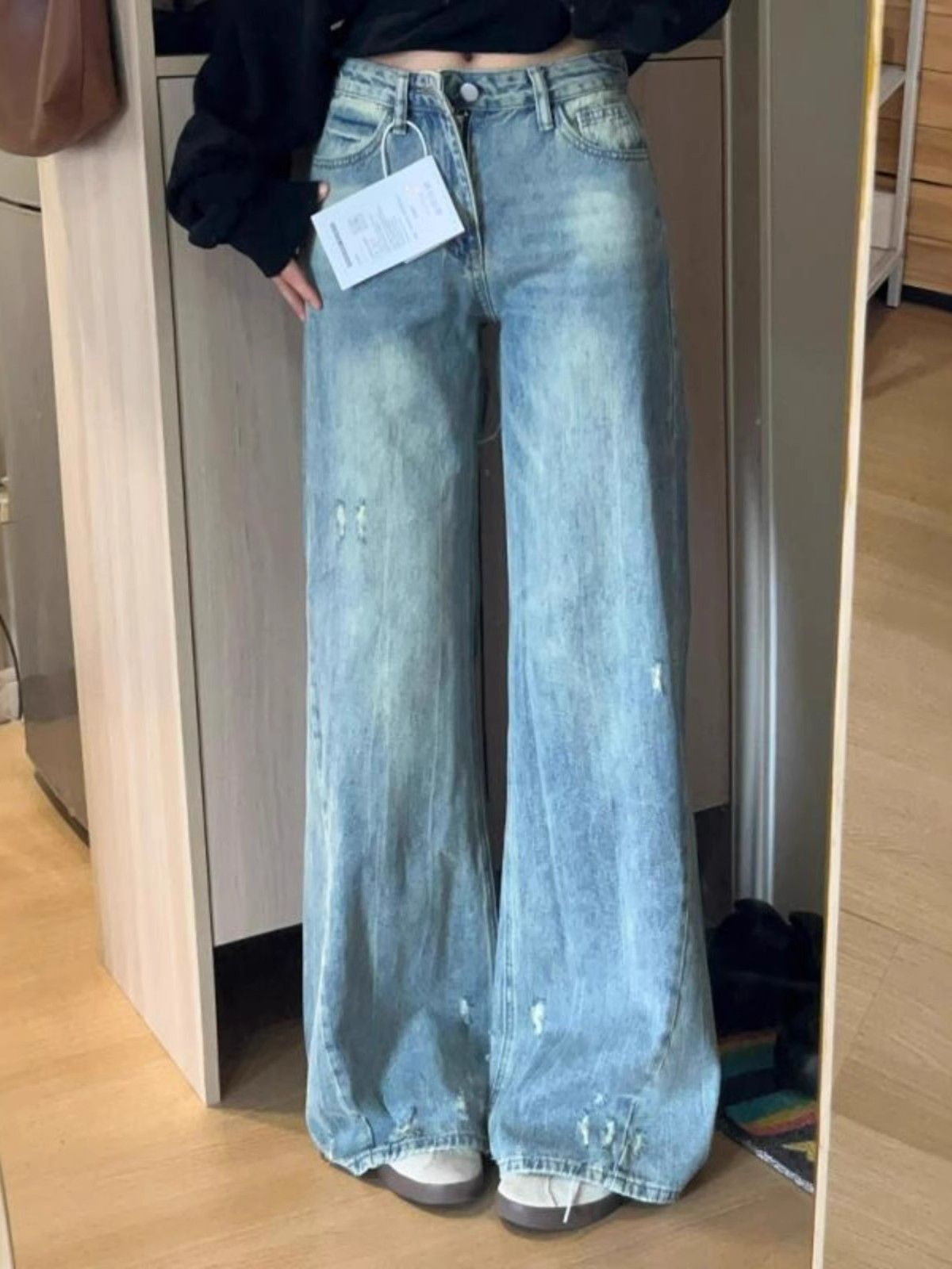 Design sense of medium and low waist micro-flare jeans for women in women's autumn new American retro washing high waist slimming wide-leg pants