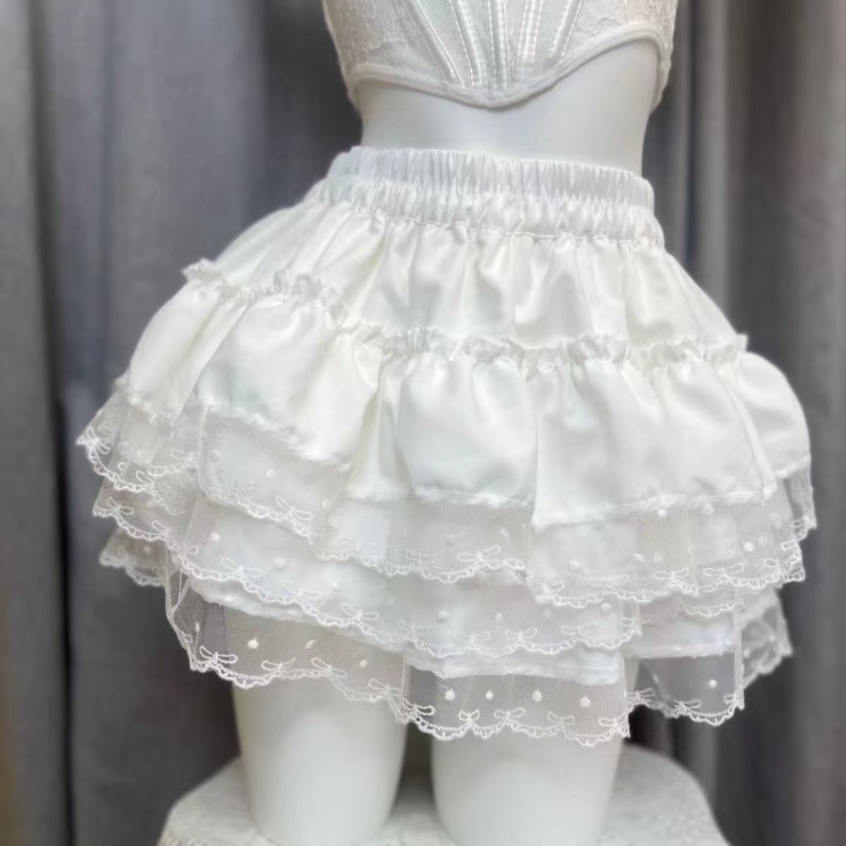 Korean New Style Ballet Lace Ruffle Skirt Cake Skirt High Waist Anti-See-through Puffy Skirt Short Skirt Women 