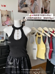 Real photo of pure desire style diamond-inlaid hollow neck hanger vest slim fit inside with beautiful red backless top