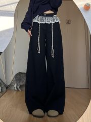 Women's Long Pants with Lace Patchwork, Trendy and Unique Design, 2025 Spring Collection, High-Waisted Denim Jeans