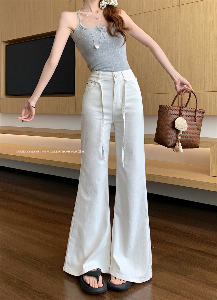 Real shot ~ New high-waisted slightly flared design jeans for women's retro stretchy slimming straight-tight trousers