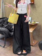 Real photo solid color khaki wide-leg pants for women draped loose high waist pants 2025 casual pants floor trousers