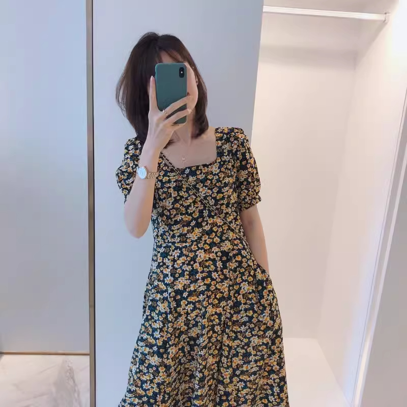 Foreign trade original floral dress for women in summer new Korean style with waist-hugging loose large size slim women's skirt