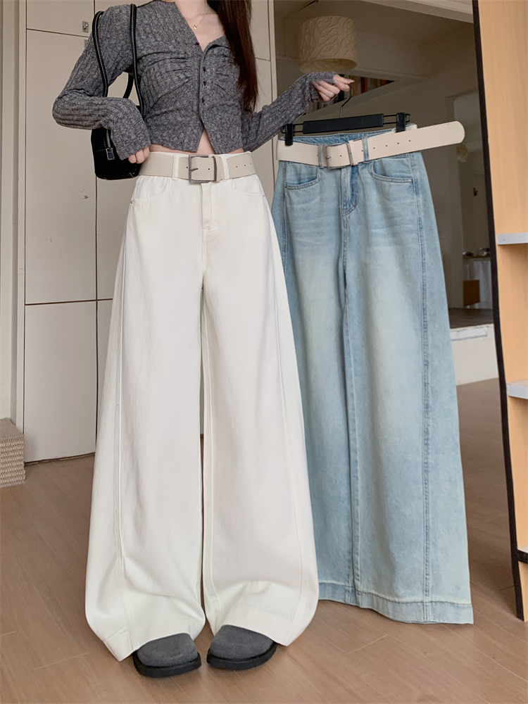 Real shot ~Retro wash wide-leg jeans for women's new high-waisted slimming straight-leg floor trousers