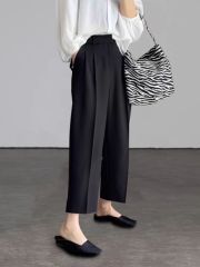 Suit pants for women with high waist draped straight wide-legged nine-point small cigarette pants