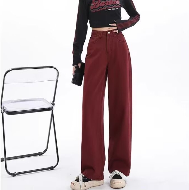 Women's 2025 new spring retro high waist loose draped straight-leg floor pants