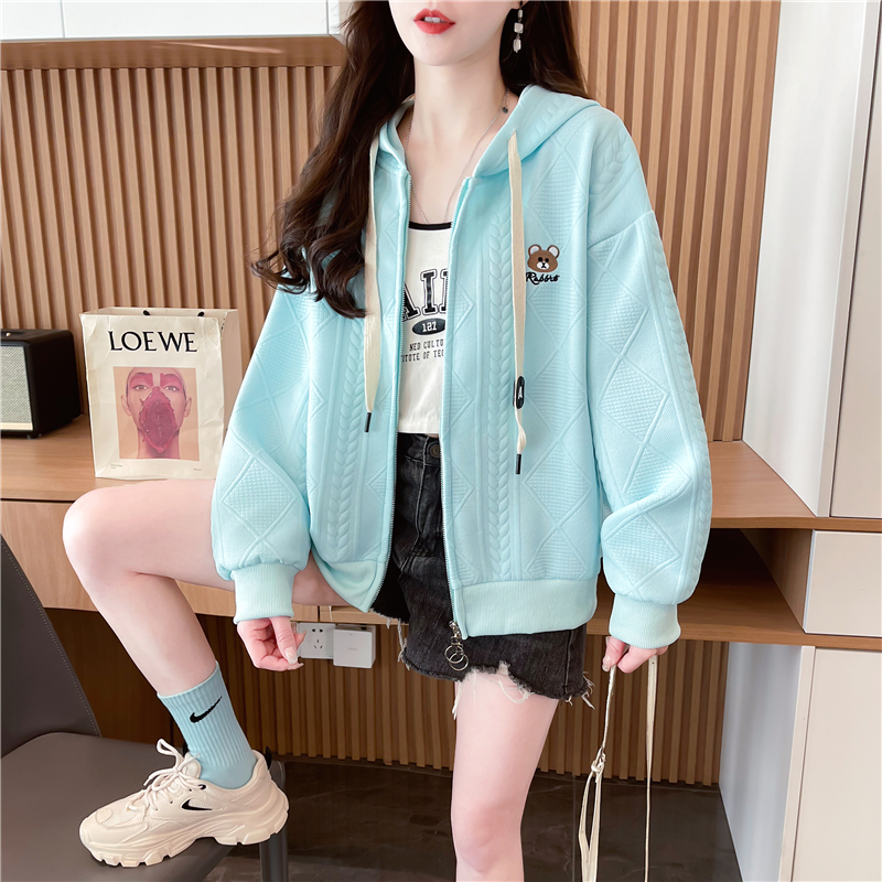First release real-time jacquard zipper jacket 2025 new loose and fashionable hooded casual sweatshirt for women