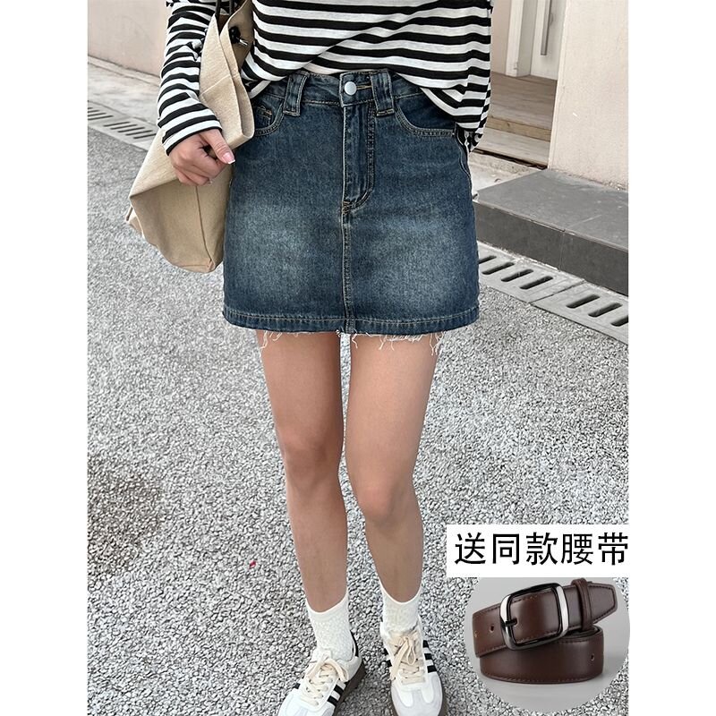 Hot girls' personality high-waist denim skirt women's A-line short skirt hot girls look slim and tall buttocks A-line denim skirt trendy