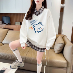 First shot of the real-time collar twill, thin top POLO collar plaid sweatshirt, women's long-sleeved jacket