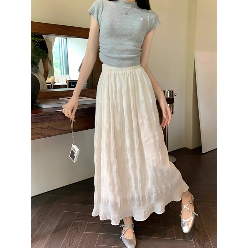 Summer chiffon white skirt for women's clothing for spring and autumn 2025 new small person with pleated a-line skirt