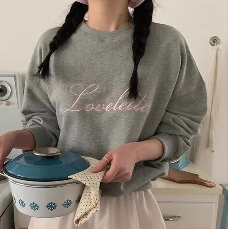 Korean chic autumn versatile round neck embroidery student loose casual thin long-sleeved sweatshirt class uniform women's jacket