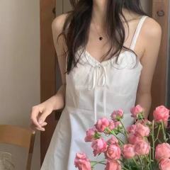 韓式chic小清新抽繩細帶背心裙吊帶連衣裙T恤疊穿少女連衣裙