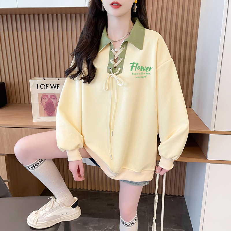 First time real-time photo of Huamian Fu Milk Silk Large Size 300 catties Academy Style Polo Shirt for Women