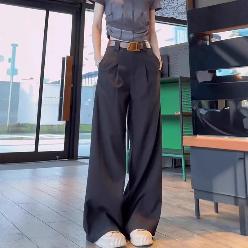 高級感西裝褲女夏季直筒褲高腰西褲辣妹拖地休閒闊腿褲高個子褲子