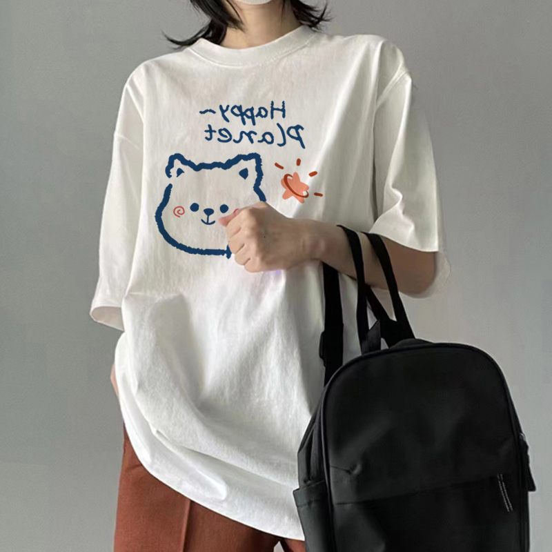韓國外貿韓版新款夏季短袖T恤女韓版寬鬆慵懶原宿上衣chic港