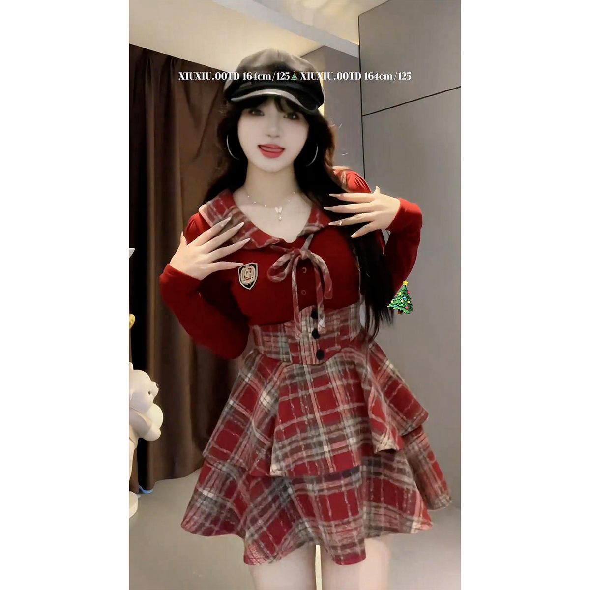 純欲風jk制服套裝女秋冬拼接襯衫+格紋束腰裙顯瘦兩件套
