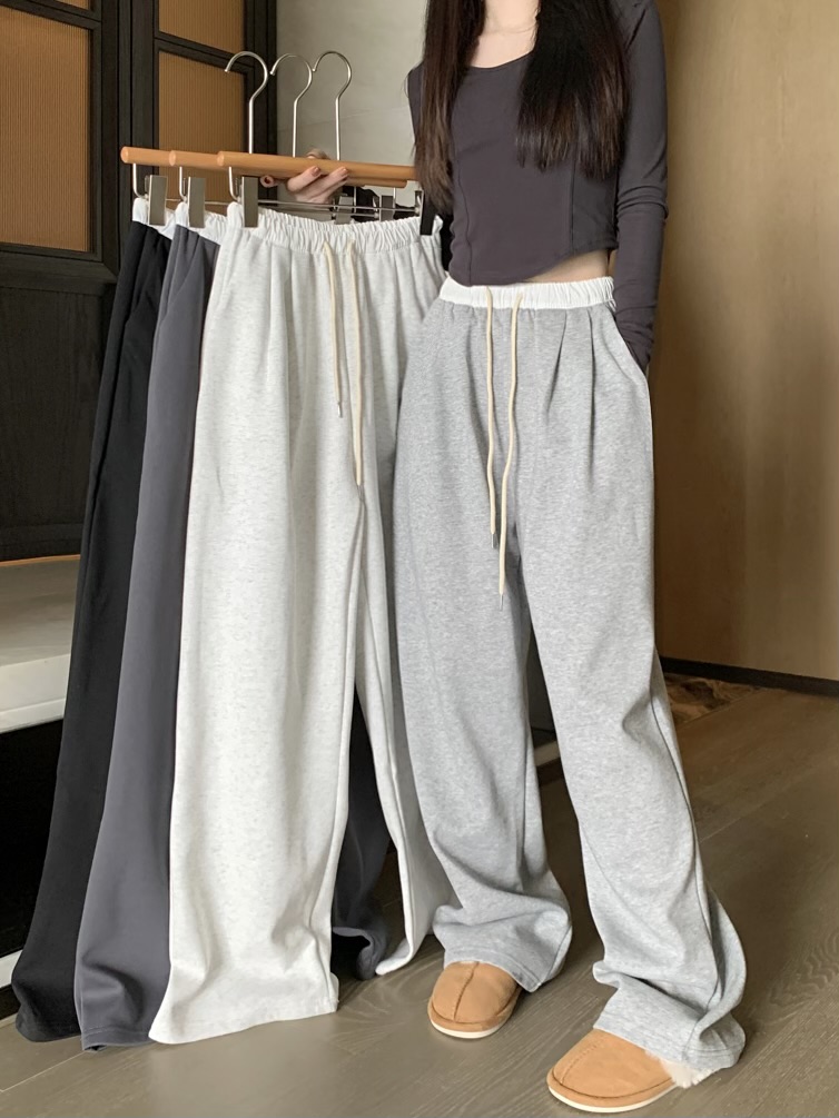 Real photos are of good quality!  American retro high waist casual loose slim and tall straight-piece color-blocking sports sport pants
