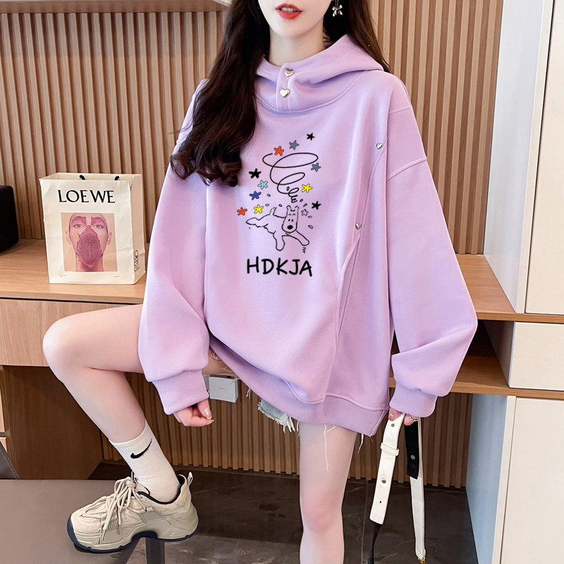 First-time real shot, pure cotton Hua cotton replenished milk silk large size 260 catties printed double hat spring and autumn thin sweatshirt for women
