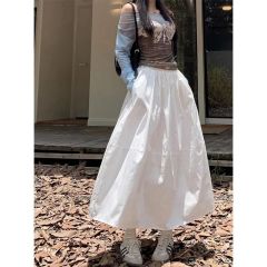 Summer white skirt for women in summer 2025 new drooping large hem skirt high waist slim A-line skirt