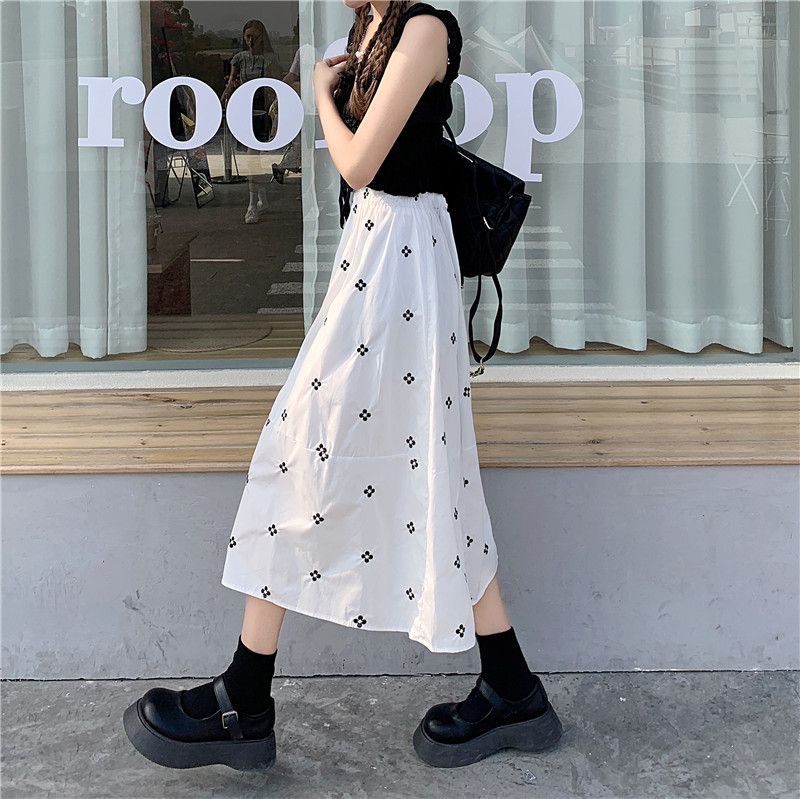 New spring and summer romantic butterfly A-line high waist printed floral skirt for women Korean style loose versatile midi skirt