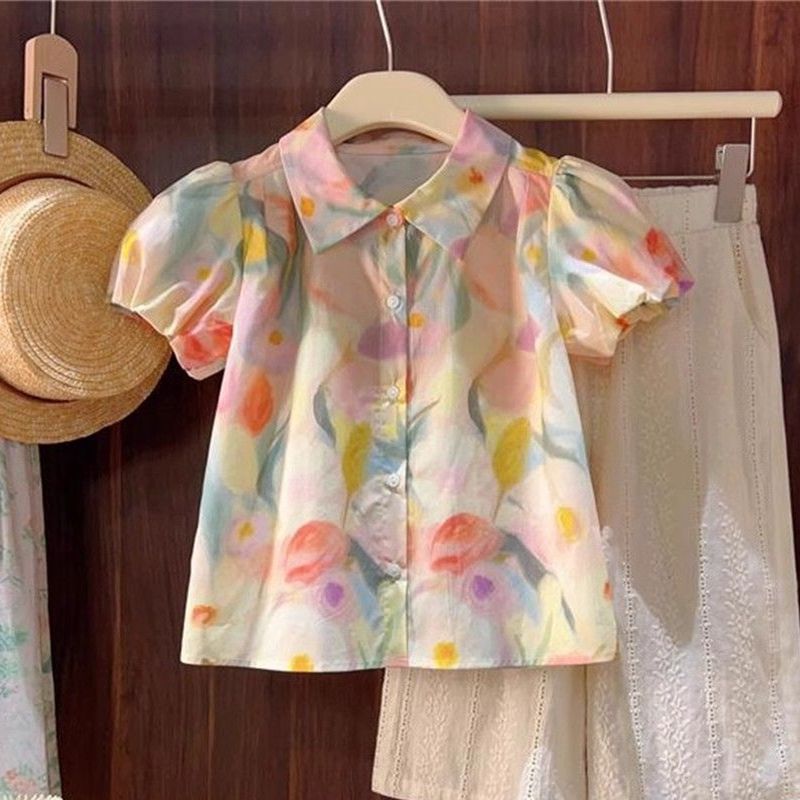 Dopamine French retro printed shirt for women 2025 summer new women's loose short-sleeved shirt top for women
