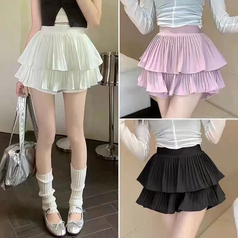Princess Style Double Layer Cake Skirt 2025 New Summer Anti-Slip Sweet and Spicy High-Waist Pleated Skirt Slimming Semi-Body Skirt Trendy