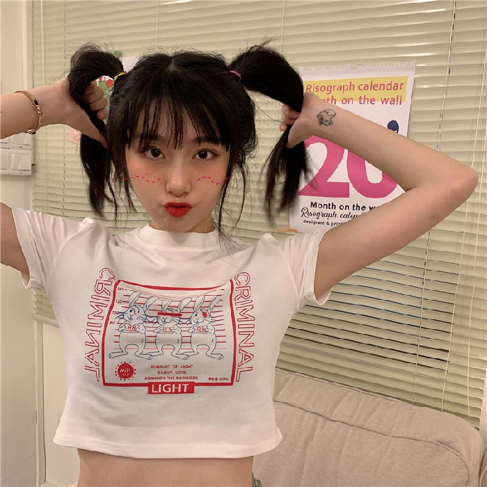 韓國外貿短款T恤女新款夏季韓版設計感短袖學生高腰露臍修身上衣