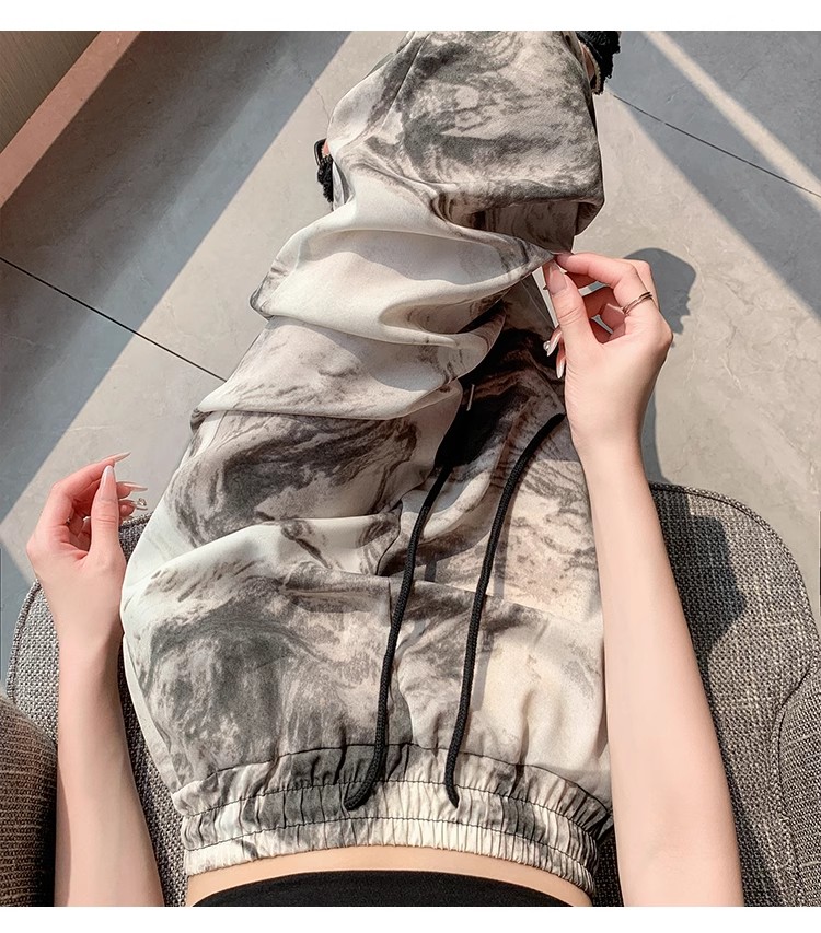 Ink painting tie-dye printed ice silk wide-leg pants for women in summer thin pants high waist drooping casual narrow version straight pants