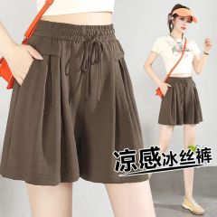 Ice silk shorts for women 2025 summer new A-line sports centre pants thin draped pleated wide-leg casual skirt pants