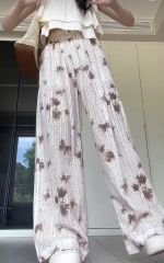 蝴蝶闊腿褲女夏季薄款2025新款印花直筒慵懶感窄版拖地褲