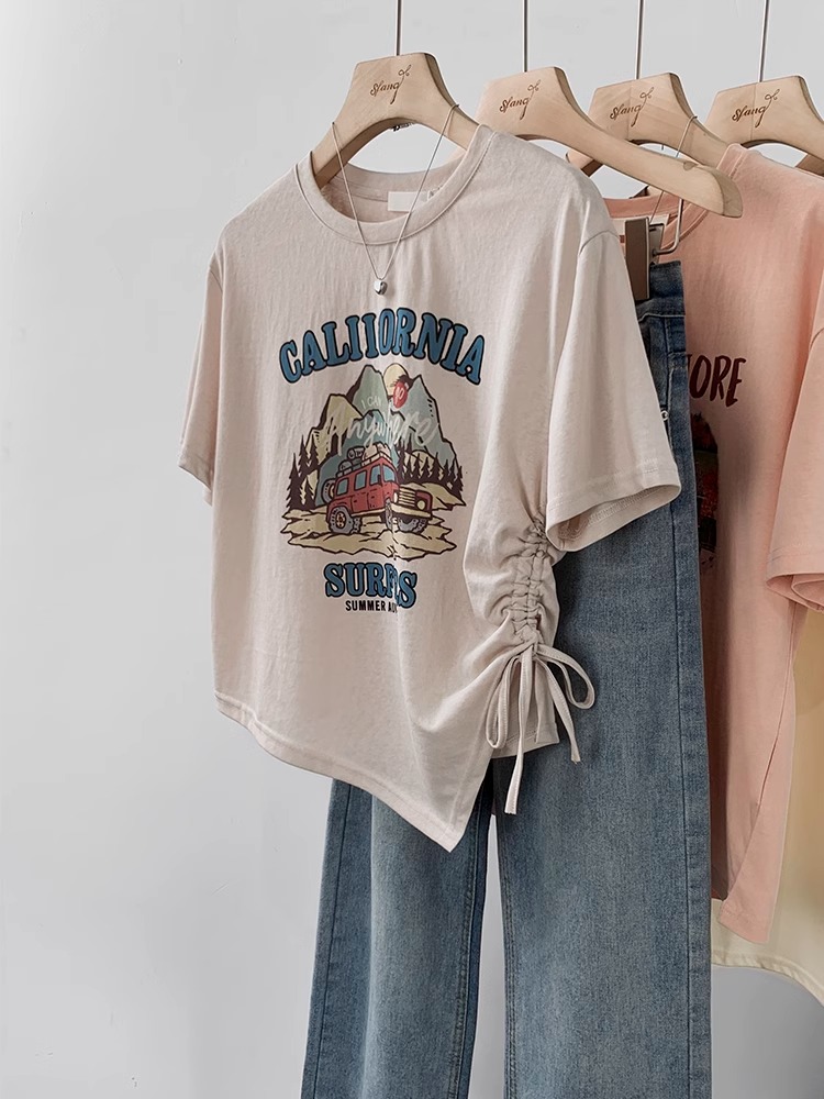 Printed 21 super cool cotton 200g rear bag 240 catties extra large size American drawstring T-shirt for women
