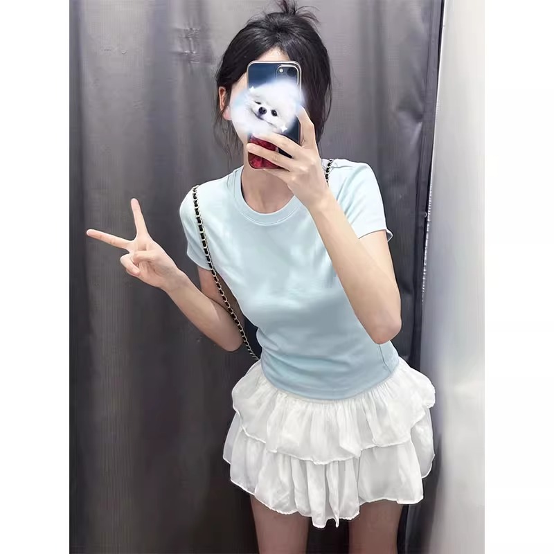 網絡圖 210克 40支純棉-92%棉 8%氨綸 2025夏裝短袖T恤女繡花