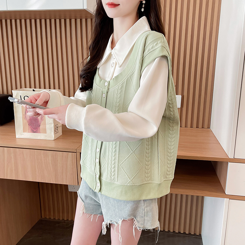 First real-time jacquard 100 polyester autumn and winter new jacquard versatile OP neck loose sweatshirt for women