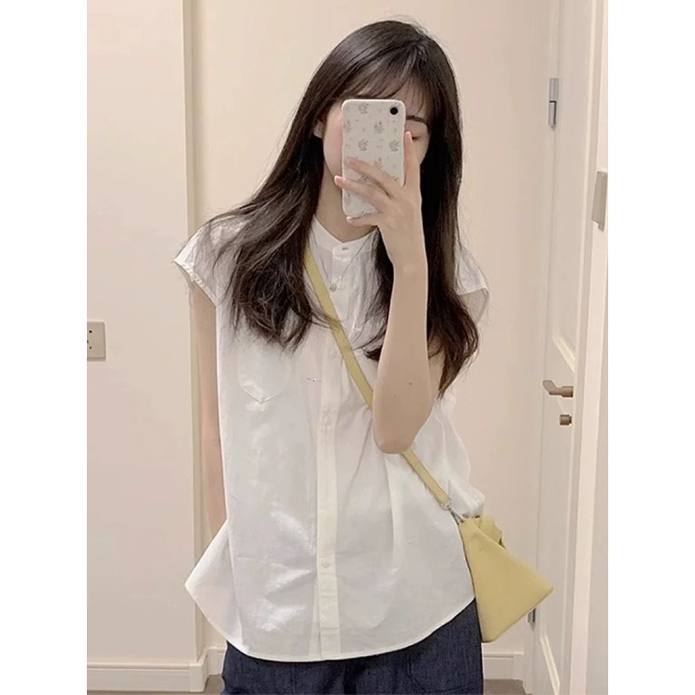 French design niche white short-sleeved shirt jacket for women in summer 2025 new early autumn shirt temperament top