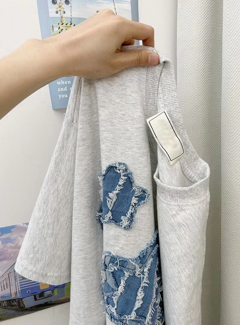 Official picture of pure cotton 210 grams combing tight back bag 240 catties large size denim embroidered T-shirt for women