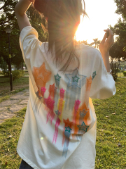 Pure Cotton 210g Refined Combed Tight Neck 240lb Plus Size Foamed Print T-shirt for Women