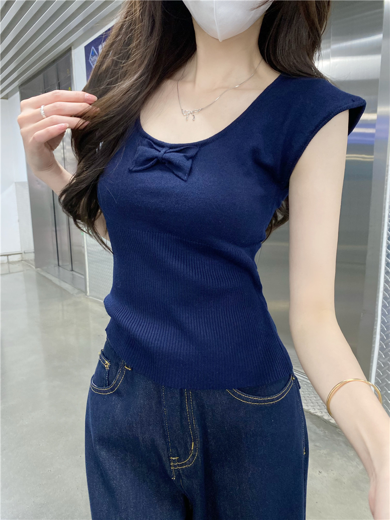 Real photos Lusi outfits, standard bow knitted Tee