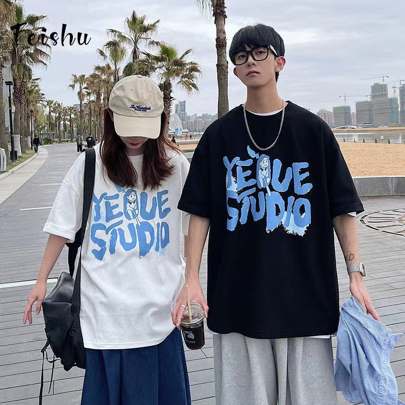 外貿韓版星球印花港風網紅ins短袖T恤女寬鬆慵懶風學生情侶上衣