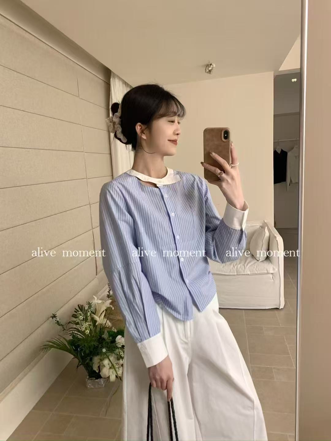 設計感條紋襯衫女2025春季新款法式氣質洋氣襯衣小眾百搭圓領上衣