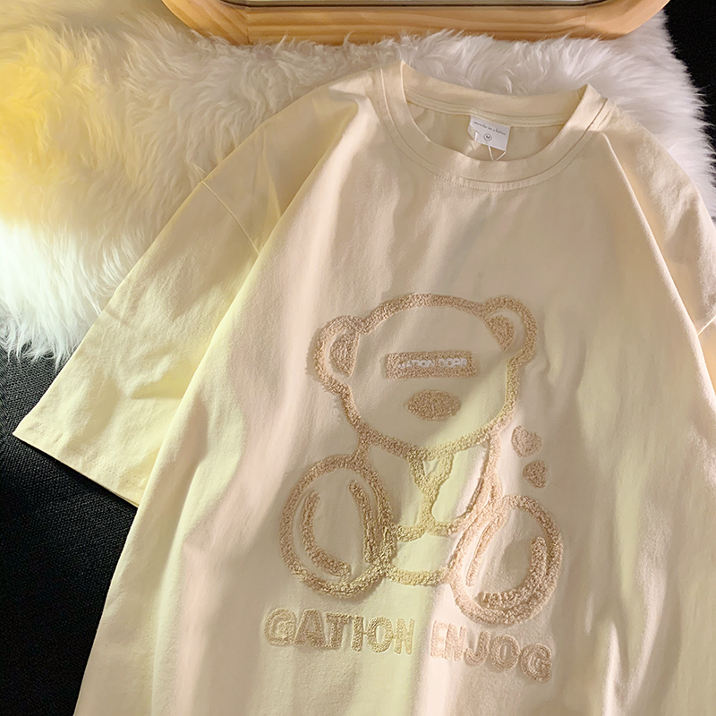 Official picture 6535 cotton towel embroidered bear short-sleeved T-shirt for women loose large size