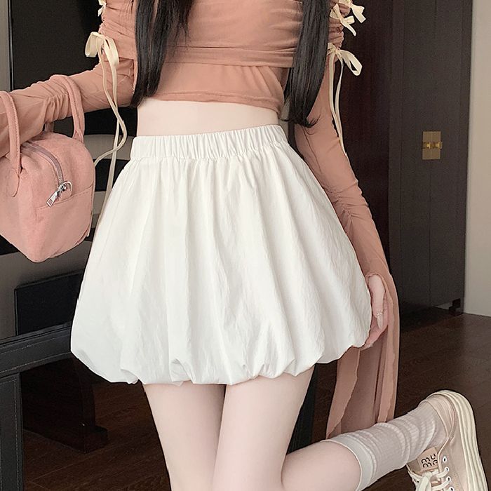 Little Cloud Blossom A-Line Skirt with High Waist, Slimming Pumpkin Puff Pants for Women