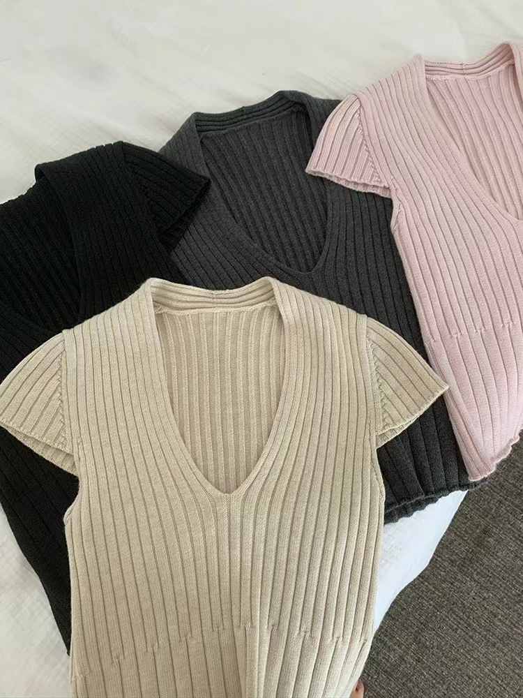 JWUNIQUE thin short-sleeved sweater for women in summer basic slim and versatile top trendy