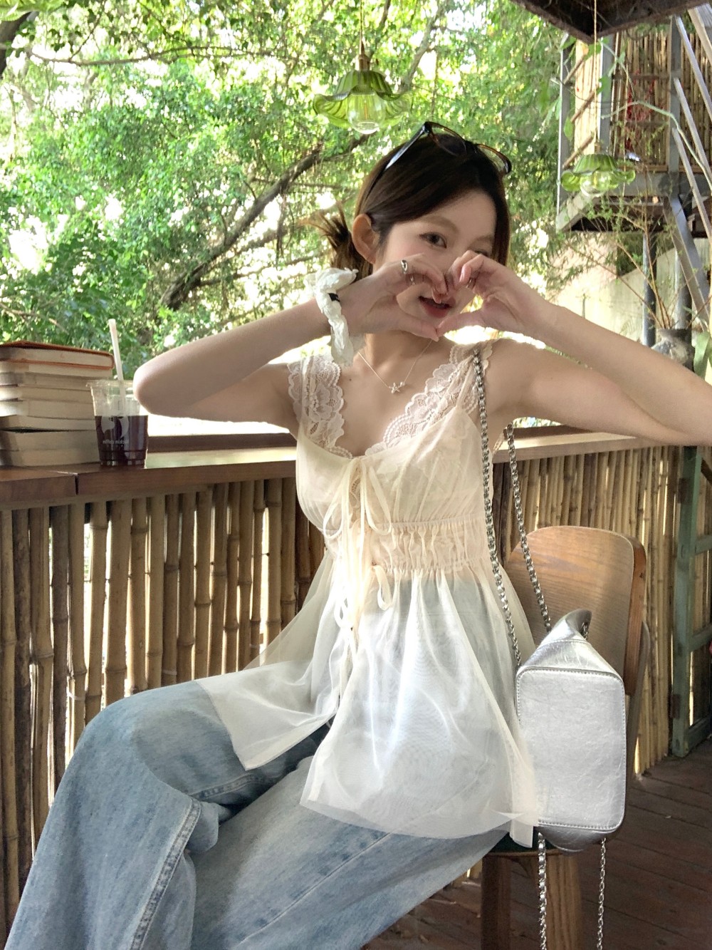 Real shot of new spring suspender vest with pure sexy top/lace two-piece set for women