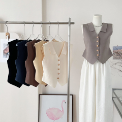 Women's summer vest wears a new style single-breasted French retro vest top sleeveless