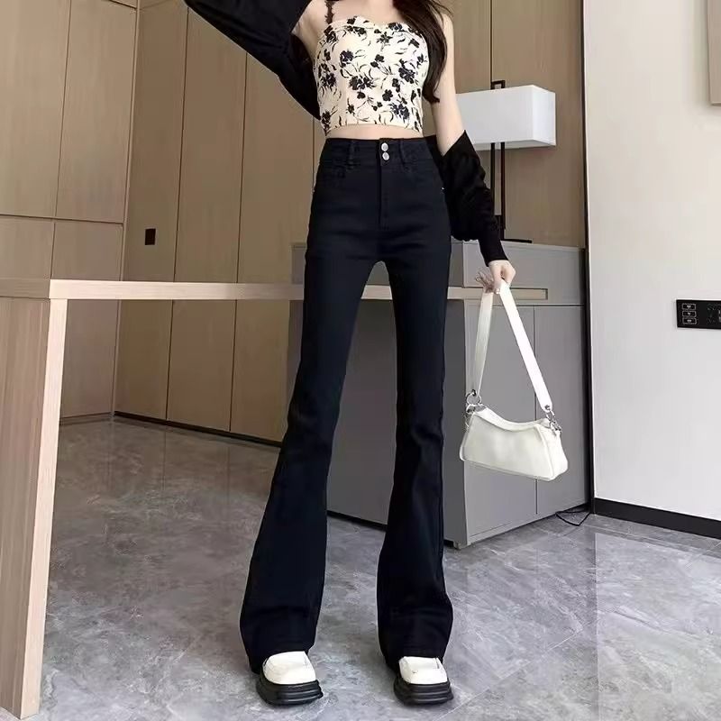 黑色微喇牛仔褲女2025新款春秋季緊身高腰顯瘦彈力馬蹄褲喇叭長褲