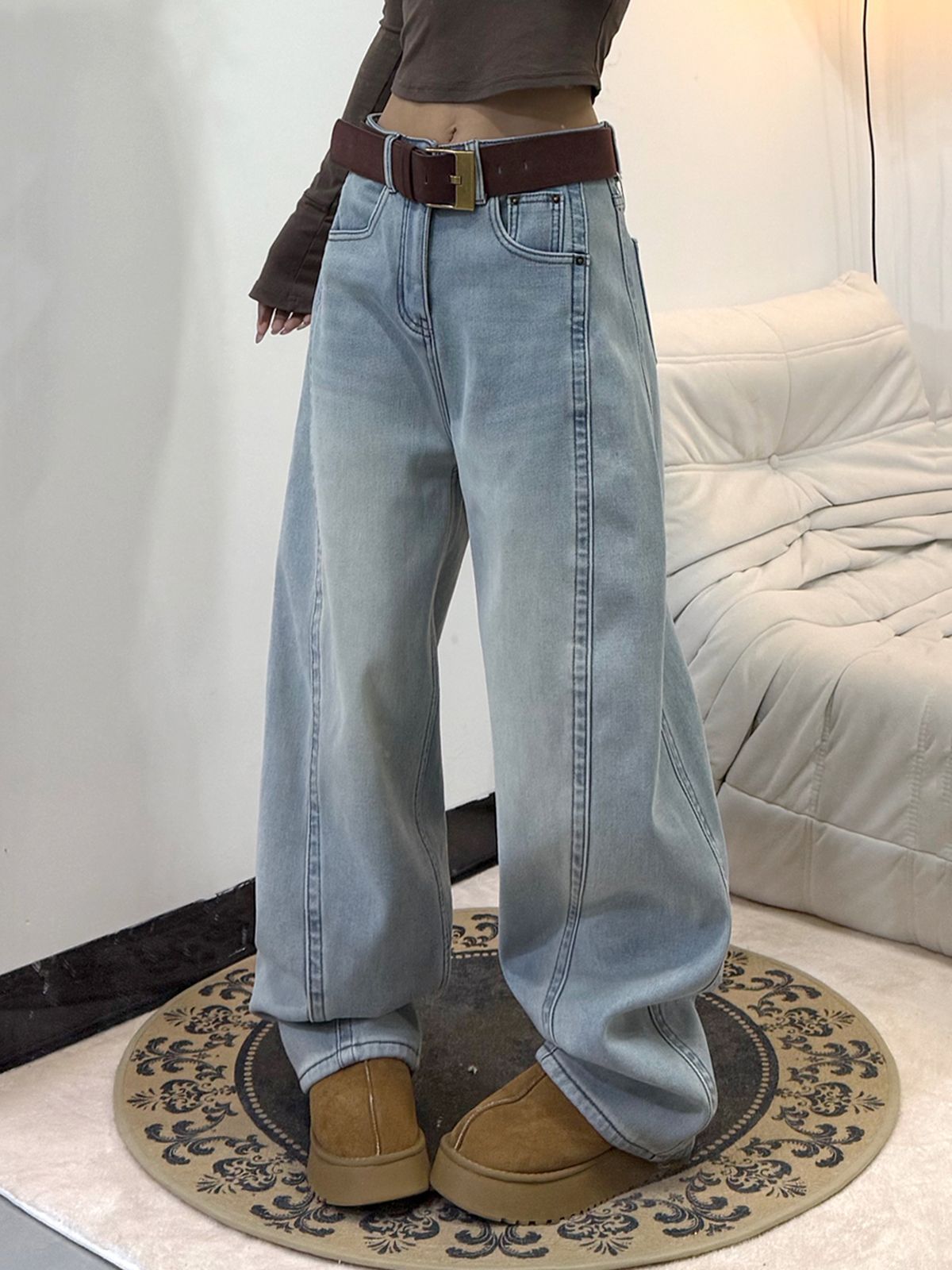 2025 spring and summer light-colored jeans for women new straight wide-leg pants casual loose slim floor pants