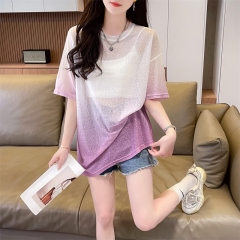 First release real shot nano fiber T-shirt new style sun protection jacket printed loose middle-long sleeve short-sleeve top T-shirt