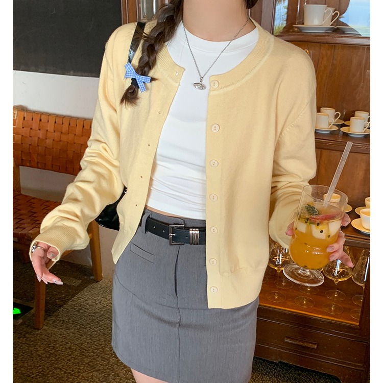 Knitted jacket cardigan for women Autumn 2025 new yellow top thin spring and autumn sweater loose