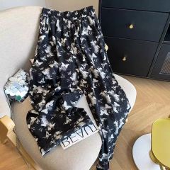 Large size women's clothing 300 catties tie-dye butterfly wide-leg pants for women in summer thin loose high waist straight-leg casual pants fat mm