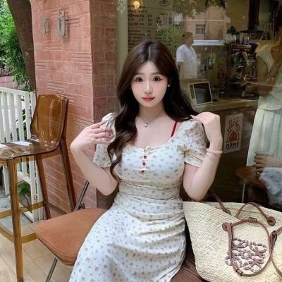 French niche floral short-sleeved dress for women 2025 summer pure temperament waist-hugging long skirt